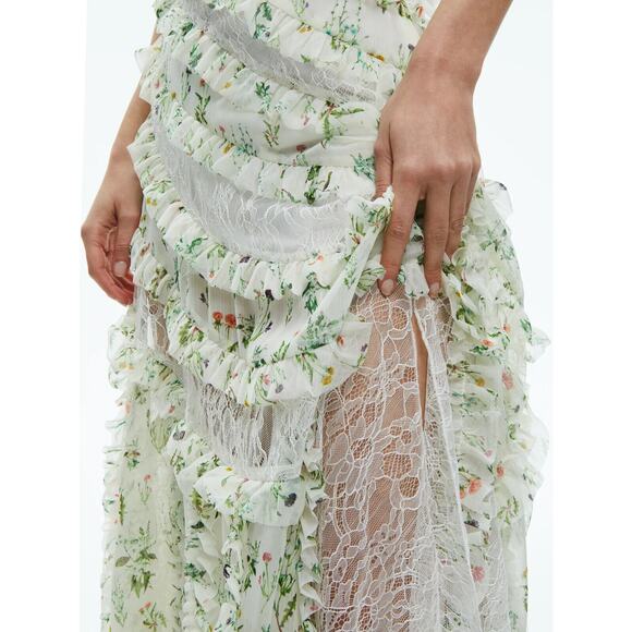 ALICE AND OLIVIA SONDRA VICTORIAN LACE RUFFLED MAXI FLORAL DRESS SZ 6 - Picture 2 of 7